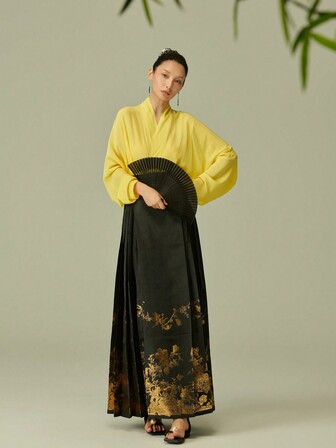 LANZEYILV Women's Traditional Chinese Style Brocade Qipao Skirt With Floral Pattern