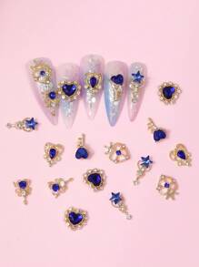 30Pcs 3D Nail Charms For Nail Art 3D Decoration Set Gold Base Nail Studs Colorful Blue Heart Nail Rhinestones Crystals Nail Art Jewelry For Actylic Nails DIY Nail Gems Nail Supplies