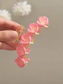 1pc Flower Shaped Hair Claw, Perfect For Daily Wear And Decoration - Pink - View 7