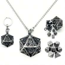 7pcs Mini Antique Metal Icosahedron D20 Dice Set - Portable Keychain Necklace With Hollow Case, Perfect For D&D Role Play Games - Unique Gift For Gamers,Adult Party Games Suitable For Halloween/Christmas/Thanksgiving