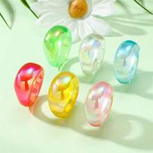 6 piezas Set de anillos apilables Y2K glamorosos, anillos de resina cuadrados, redondos, brillantes, lindos y de colores dulces, surtidos para mujeres, damas, amigas, regalos de joyas - 6 anillos de resina de colores - Ver 6