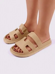Dames Casual Four Seasons Nieuwe Veelzijdige Effen Kleur Modieuze Zwarte Pantoffels, EVA Gegoten Outdoor Strand Wandelsandalen