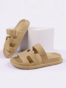 Dames Casual Four Seasons Nieuwe Veelzijdige Effen Kleur Modieuze Zwarte Pantoffels, EVA Gegoten Outdoor Strand Wandelsandalen