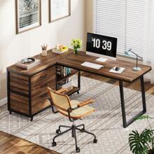 Tribesigns Reversible L-Shaped Desk With 3 Drawers, 53-Inch Home Office Desk, Industrial Corner Computer Desk With Shelves For Small Space