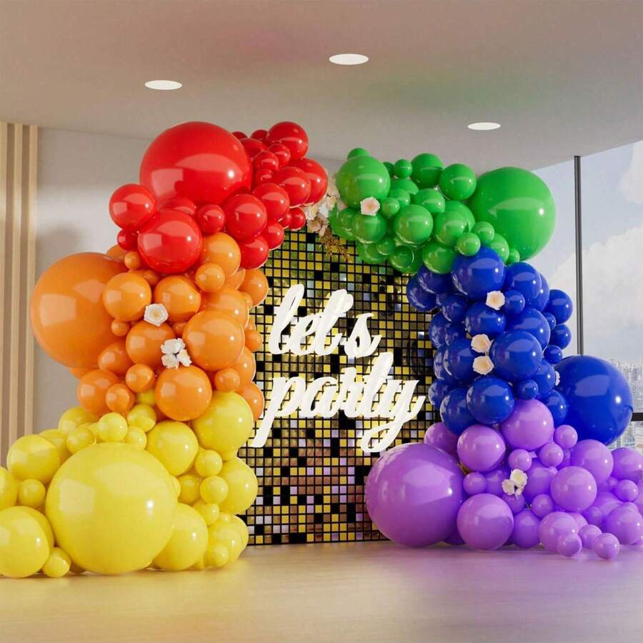 174pcs/Set Matte Latex Rainbow Color Balloon Arch Kit, 5in 10in 18in, Suitable For Birthday Party, Graduation Ceremony, Wedding, Dancing Party, Valentine's Day, And Other Holidays, All Seasons, Back To School Valentine Day