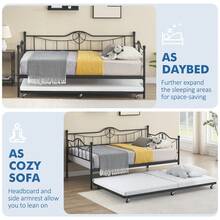 Twin Daybed With Trundle, Metal Day Beds Twin Size, Sofa Bed For Living Room And Guest Room - Black - View 10