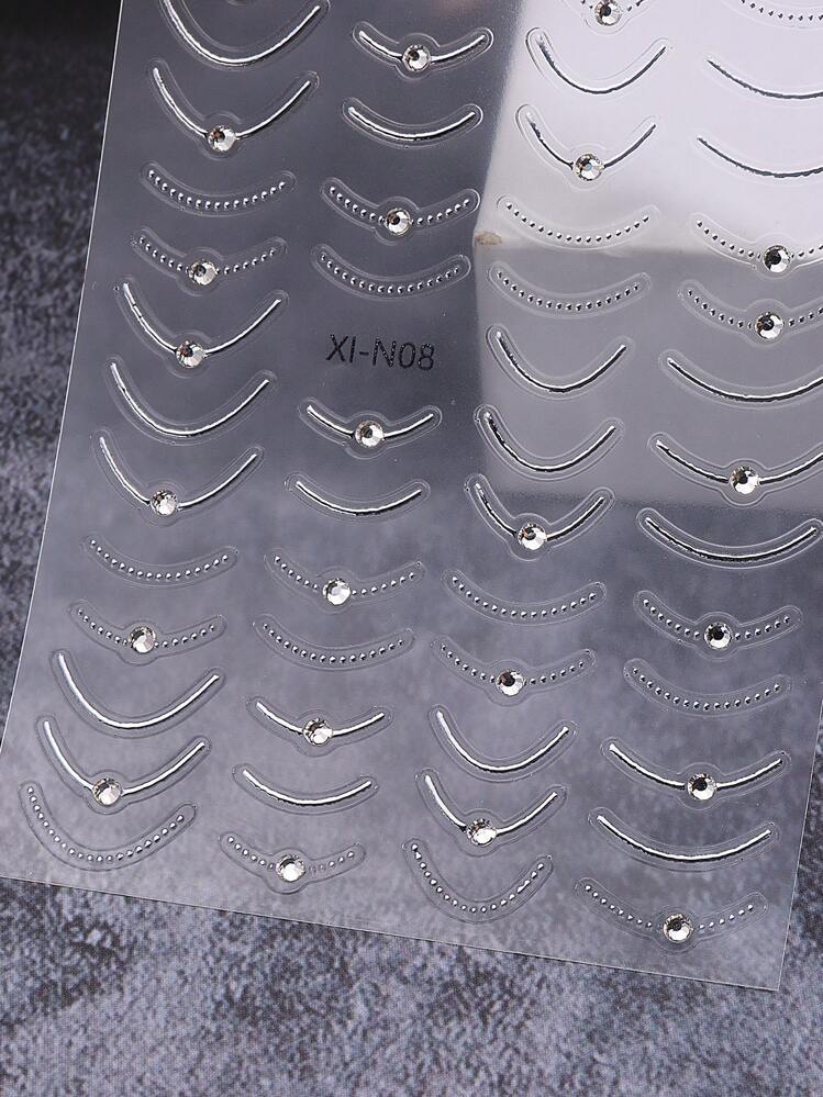 3D金银线条美甲贴纸 1/2片装 自粘法式弧形条纹美甲贴花，镶嵌闪亮水晶水钻 DIY美甲装饰 美甲用品 - 彩色 - 查看 8