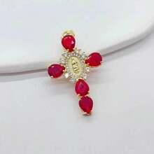 1pc 18K Gold Plated Copper Virgin Mary Cross Micro-Inlaid Rhinestones Pendant, DIY Bracelet, Necklace, Sweater Chain, Key Chain Accessories - Multicolor - View 14