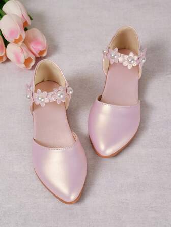 女童公主软底高跟花朵鞋，时尚表演鞋，适合幼儿和小女孩，可搭配派对礼服