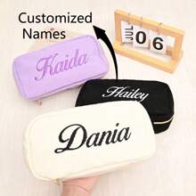 Customized Corduroy Cosmetic Bag, Embroidered Pouch, Sanitary Pad Storage Bag, Travel Makeup Bag, Personalized Storage Bag, Gift For Her, Embroidered Corduroy Storage Bag, Customized Corduroy Cosmetic Bag, Cosmetic Bag - Multicolor - View 8