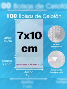 GRUPO CARNAVALLIA Ciento de Bolsas Transparentes de Celofán Bolsas de Plástico con Pegamento y sin Pretina con Cinta Adhesiva 100 piezas Para Decoración Empaquetar Excelente Presentación para Embalaje - 7x10 - Ver 3