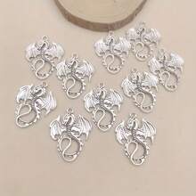 10pcs/Lot Dragon-Shaped Zinc Alloy Charms For DIY Jewelry Making - Antique Silver Color - 28x35mm Size - Perfect For Necklaces And Bracelets - Antique Silver - View 11