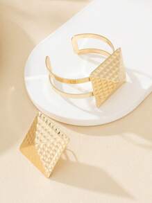 1set Exaggerated Fashionable Square Geometric Bracelet And Ring Jewelry Set For Women - Gift For Friends - Yellow Gold - View 4