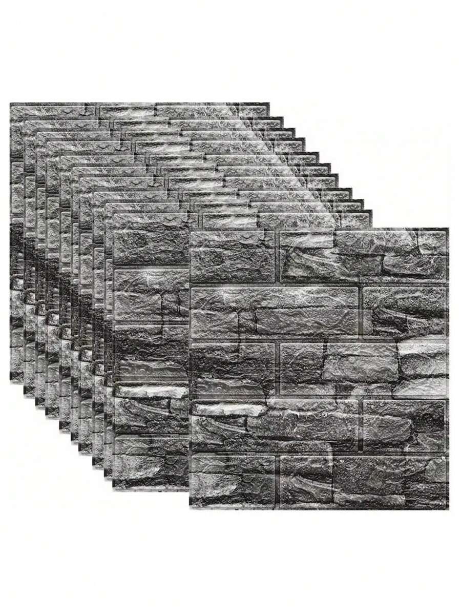 Patrón De Ladrillo Pegatina De Pared 3d Papel Tapiz 10 PCS - Negro retro (estilo ladrillo) - Ver 1