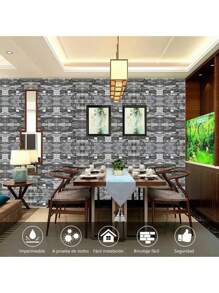 Patrón De Ladrillo Pegatina De Pared 3d Papel Tapiz 10 PCS - Negro retro (estilo ladrillo) - Ver 2