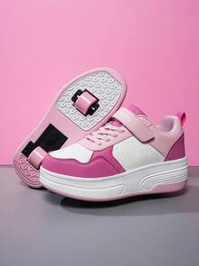 Zapatos de patines con ruedas duales extraíbles, moda calzado deportivo casual, ligero y transpirable, multiusos unisex para niños - Rosa - Ver 6