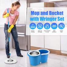Spin Mop Bucket 360° With Wringer Set, Mop And Bucket Set,  Stainless Steel Mop System, 3 Absorbent Microfiber Mop Head Eefills, For Household Kitchen Floor Cleaning - Màu xanh lam - Xem 7