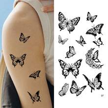 10Sheets 101 Patterns 3D Waterproof Black Butterfly Temporary Tattoo Sticker For Women And Girl Body Art Arm Makeup - Black - View 7