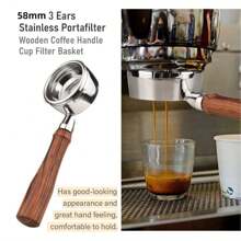 58mm 3 Ears Stainless Steel Bottomless Portafilter, Coffee Handle Cup Filter Basket Replacement For Barsetto BA101 BA102 Calphalon Temp IQ - Multicolor - View 10