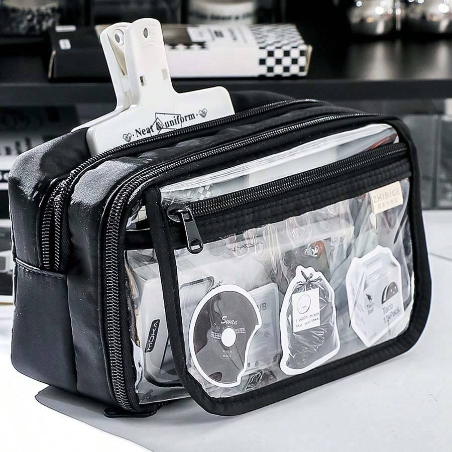 1个装，【产品仅含铅笔盒，不含场景图片配件】2024新款透明笔袋，多层收纳袋，带折叠扣，非常漂亮的笔盒，可放大容量文具盒，非常适合办公室和在校学生，深受女生喜爱 - 彩色 - 查看 1