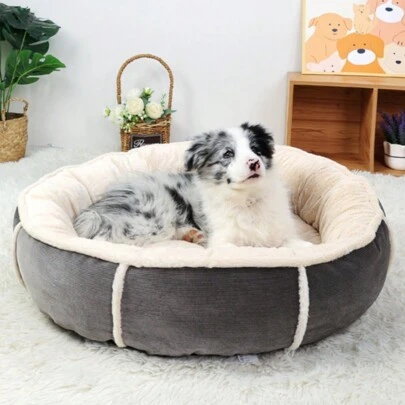 1pc Suede Round Waterproof Anti-Urine Removable & Washable Dog/Cat Bed, Suitable For Large , Versatile For All Seasons, High-Quality Corgi Dog Mat