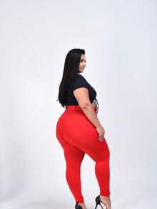 Plus Size Polyamide Leggings With Belt. - Đỏ - Xem 2