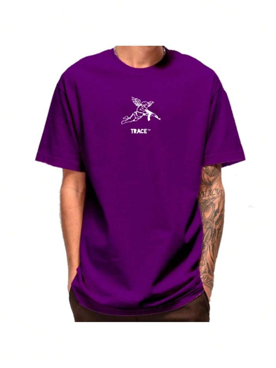 Men's 100% Cotton T-Shirt Streetwear Angel Ak-47 - 紫色 - 查看 1