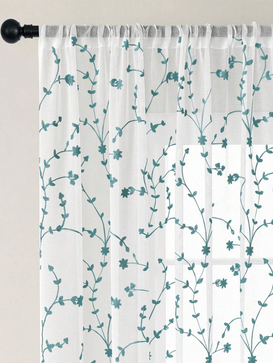 2 chiếc Rèm thêu, Họa tiết hoa, Rèm riêng tư, Trang trại, Rèm trắng, Thích hợp cho cửa sổ phòng khách, Rèm mỏng trong phòng ngủ - Màu xanh lam - Xem 1