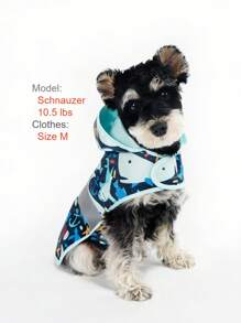 1Pc Blue Shark Print Pet Raincoat Can Be Worn On Both Sides With Reflective Strip Going Out Suitable For Small And Medium-Sized Cats And Dogs - Blue - View 3