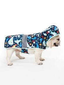 1Pc Blue Shark Print Pet Raincoat Can Be Worn On Both Sides With Reflective Strip Going Out Suitable For Small And Medium-Sized Cats And Dogs - Blue - View 8