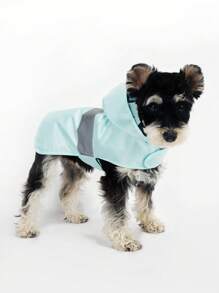 1Pc Blue Shark Print Pet Raincoat Can Be Worn On Both Sides With Reflective Strip Going Out Suitable For Small And Medium-Sized Cats And Dogs - Blue - View 7