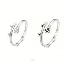 925 Sterling Silver Fashion Delicate Sweet Elegant Lovely Cat Claw Drop Oil Hypoallergenic Open Ring - Cat's Paw - View 7
