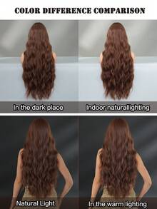 NICKY WALL 34 英寸超长棕色卷发女士假发自然时尚水波假发带刘海耐热纤维合成高品质假发适合女孩日常派对角色扮演舞台表演使用 - 棕色 - 查看 7