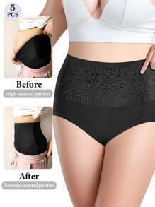 MIOTAN 5pcs/set Women's Plus Size Breathable High Waist Triangle Shape Panties, Slimming And Comfortable - Multicolor - View 4