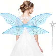 1 set Disfraz de hada de mariposa de Halloween, alas de ángel, varita mágica y orejas, disfraz de hada para mujeres para fiesta de disfraces de Halloween - Blanco - Ver 10