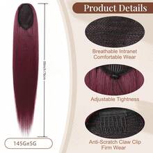 Ponytail Extension, 36 Inch Long Straight Drawstring Ponytail Synthetic Hairpieces Fake Pony Tails Natural Soft Clip In Hair Extension Ponytail For Women - Burgundy - View 4