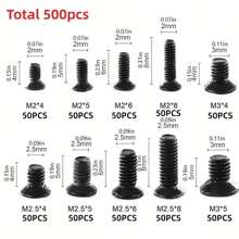 250-500 piezas/set Tornillos de cabeza plana de tipo Phillips M2 M2.5 M3 KM, Set de tornillos para portátil y computadora, tornillos pequeños - Negro - Ver 3