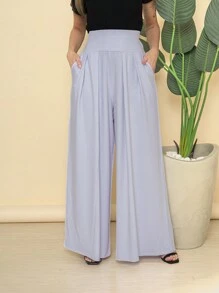 Loose Wide Leg Pantalona Pants Viscolycra Mesh Wide Waistband High Waist Pleats - White - View 5