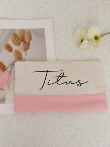 1pc Personalized Makeup Bag, Custom Zipper Pouch, Bridesmaid Gift, Bridal Party Gift, Personalized Bachelorette Gift,Makeup Bag, Monogram Canvas Bag,Custom Cosmetic Bag To Match Tote,Travel Jewelry Pouch For Women