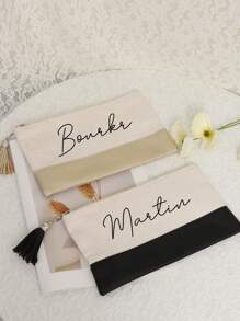 1pc Personalized Makeup Bag, Custom Zipper Pouch, Bridesmaid Gift, Bridal Party Gift, Personalized Bachelorette Gift,Makeup Bag, Monogram Canvas Bag,Custom Cosmetic Bag To Match Tote,Travel Jewelry Pouch For Women