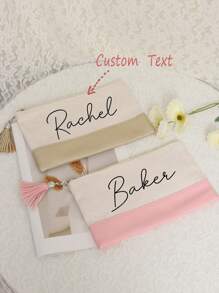 1pc Personalized Makeup Bag, Custom Zipper Pouch, Bridesmaid Gift, Bridal Party Gift, Personalized Bachelorette Gift,Makeup Bag, Monogram Canvas Bag,Custom Cosmetic Bag To Match Tote,Travel Jewelry Pouch For Women