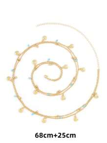 多层沙滩串珠性感胸罩比基尼银金肚皮贝壳腰链珍珠珠肚皮链水晶肚链流苏水晶水钻可调节比基尼沙滩腰身链腰带肚皮首饰套装夏季海滩度假夜店派对配饰女士和女孩 - 多層流蘇貝殼腰鏈 - 查看 4