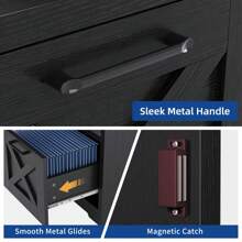 Black 60 Inch L Shaped Desk With Power Outlets Corner Computer Desk With File Drawer And Storage Cabinet For Home Office, Study Room - màu đen - Xem 4