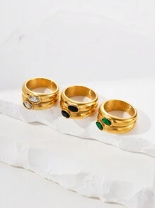 Mazuer 1 chiếc nhẫn đá Zirconia hình bầu dục hai lớp mạ vàng phong cách cổ điển, phụ kiện đa năng cho các buổi hẹn hò, ngày nhà giáo, lễ tốt nghiệp, lễ tạ ơn, trở lại trường, Halloween, tiệc ngày lễ, đi làm hàng ngày, kỳ nghỉ - Vàng - Xem 1