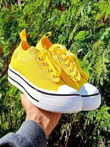 Women's Casual Sock Sneakers Easy To Wear Walking Gym Soft And Light Tennis Shoes - Màu vàng - Xem 2