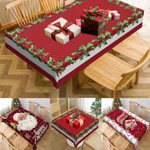 1 pieza Mantel con tema navideño, mantel de poliéster impermeable, mantel para fiesta en el hogar, cubierta de mesa de comedor rectangular, decoración de la habitación, decoración navideña, decoración navideña para comidas, decoración del hogar, decoración navideña, artículos de fiesta - Multicolor - Ver 12