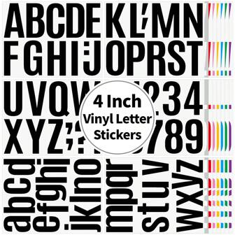 4/6pcs/Set Waterproof Vinyl Letter & Number Stickers, 4 Inch Upper & Lower Case Alphabet Symbol Number Stickers (Combo 12pcs Black + White), For School Decor, Home Decor, Mailbox, Shelves, Labeling, Use On Mailbox, Bicycle, Car, Window, Door, Signs, Address Numbers, Vehicle, Home Decor, Back To School Supplies
