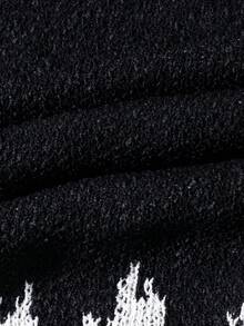 ANDREILEEANDREILEE Men's Thick Knit Pullover Sweater, Street Style American English Graphic Intarsia, Loose Fit Casual Crew Neck, Suitable For Spring, Autumn, Winter - Black - View 7