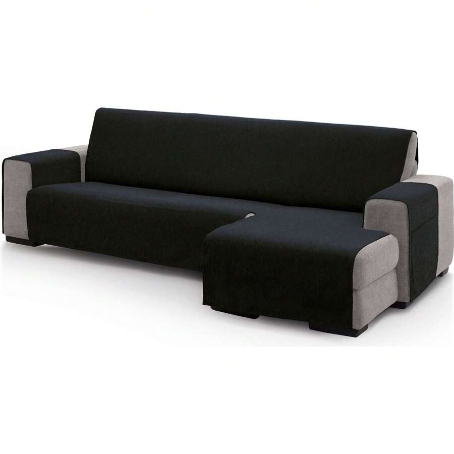 Ecommerc3 Chaise Longue Sofa Cover Right Arm Backrest 240 Cm - Chaise Longue Sofa Cover With Pockets 100% Made In Spain - màu đen - Xem 1