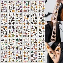 30 de autocolante de tatuaje de Halloween, cu peste 500 de modele de elemente de dovleac cu desene animate, fantomă, zombie, liliac, păianjen, vrăjitoare, pisică, tatuaje temporare, autocolante de tatuaje false pentru petrecere de Halloween, impermeabile, cu o durată de 2-5 zile - Multicolor - Vizualizare 1